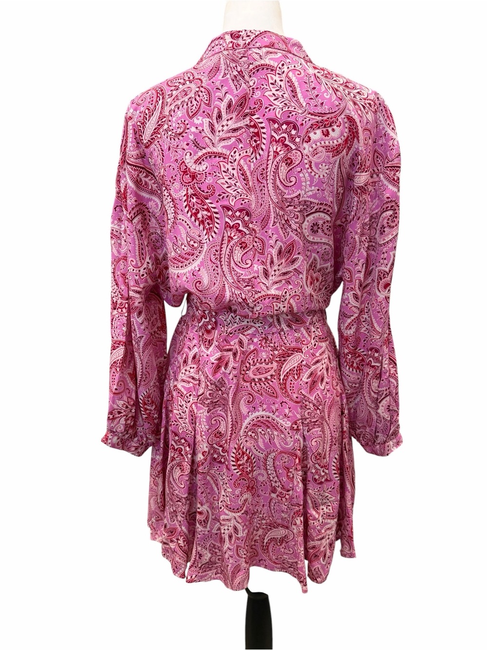 Zara Paisley Shirt Dress Tie Waist Button Front Ruffle Boho Pink XL RUNS SMALL - Picture 4 of 16